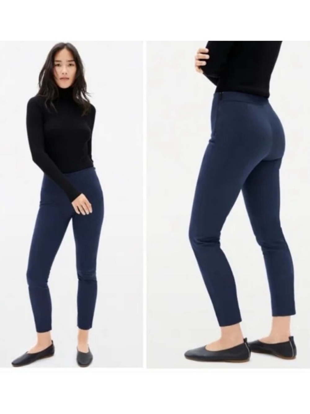 Everlane Womens The Side Zip Work Pant Size 14 Navy Blue Pull On Elastic Waist